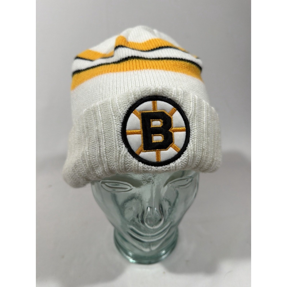 Vintage Boston Bruins Beanie White Stripe‎ NHL Hockey Streetwear Knit Cap